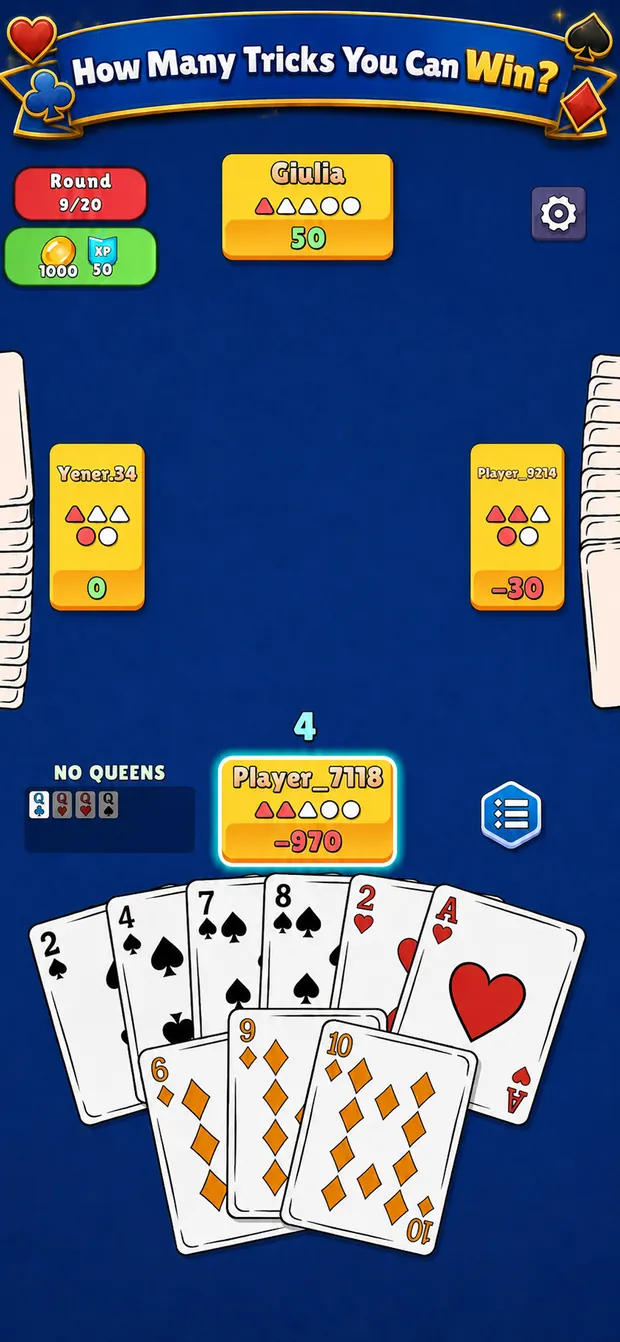A No Queens round: choosing which card to play